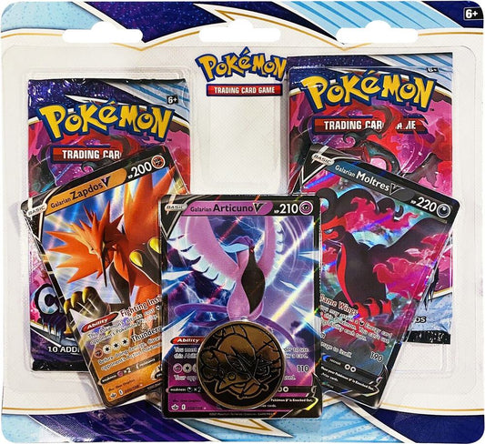 Pokemon TCG Chilling Reign 2 Pack Blister Galarian Zapdos V, Articuno V, Moltres V