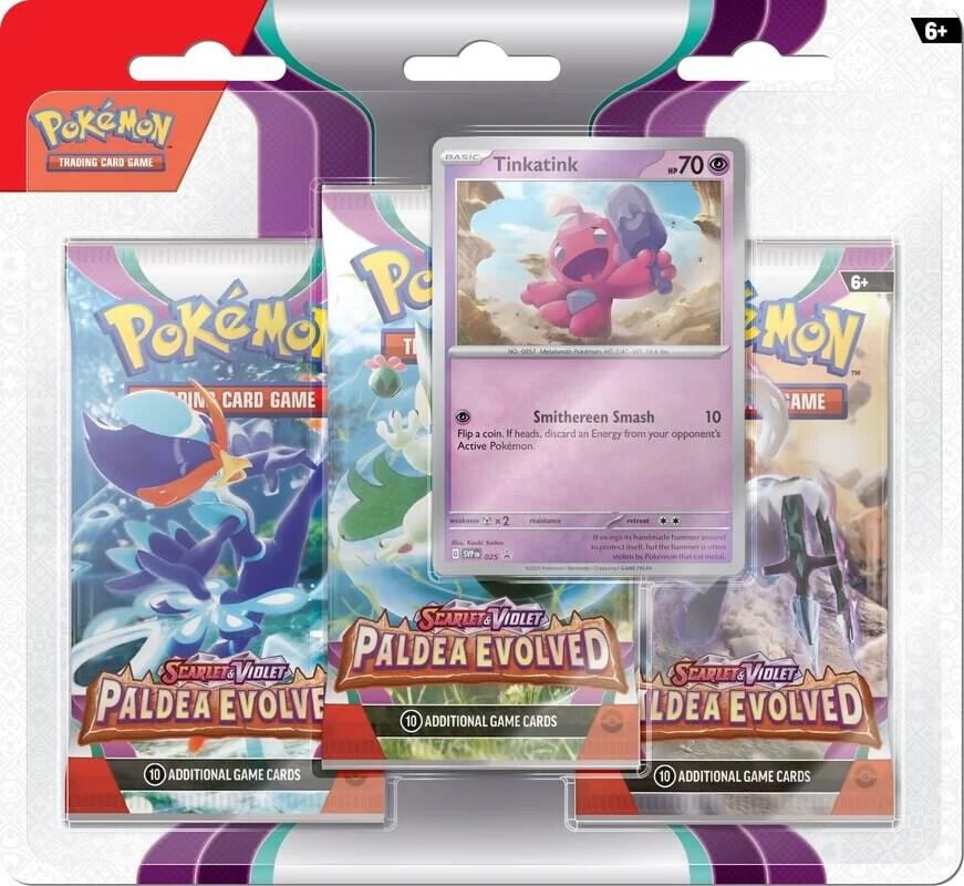 Pokemon TCG Paldea Evolved 3 Pack Blister Tinkatink