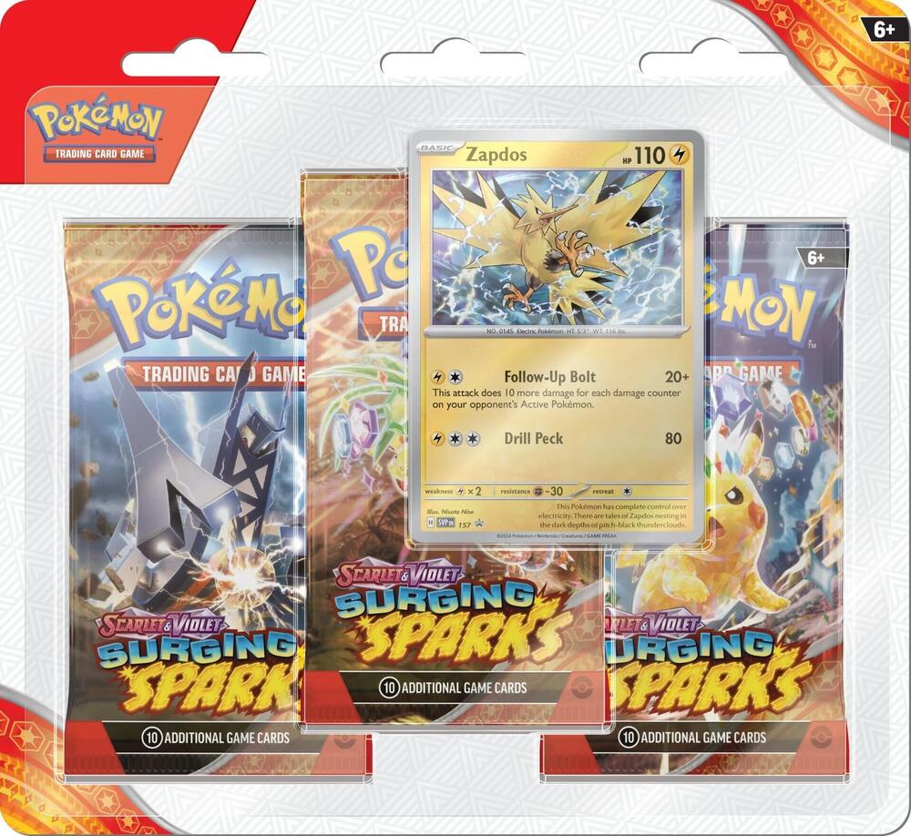 Pokemon TCG Surging Sparks 3 Pack Blisters Zapdos