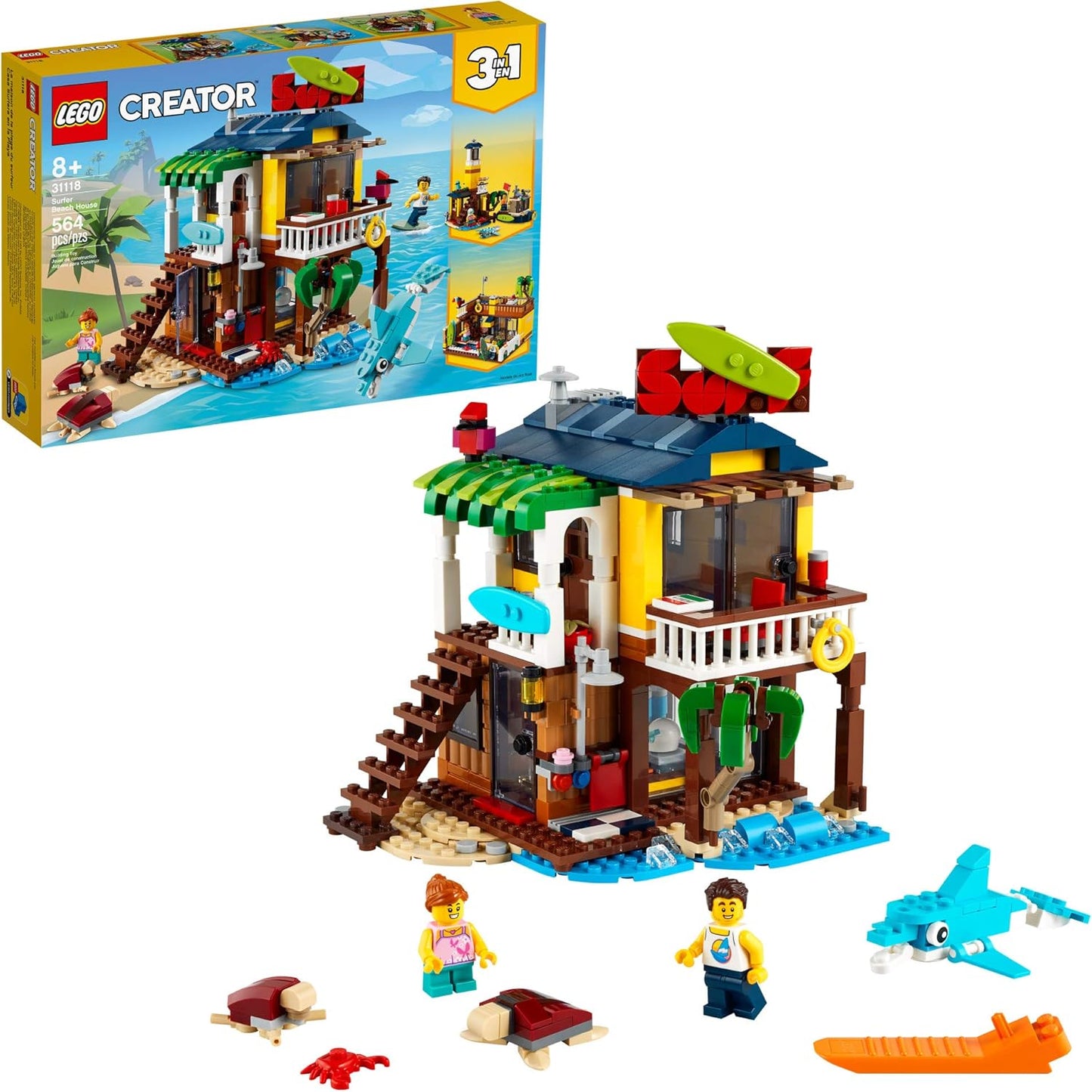 LEGO Creator 3 in 1 Surfer Beach House with 2 Minifigures and Dolphin Figure